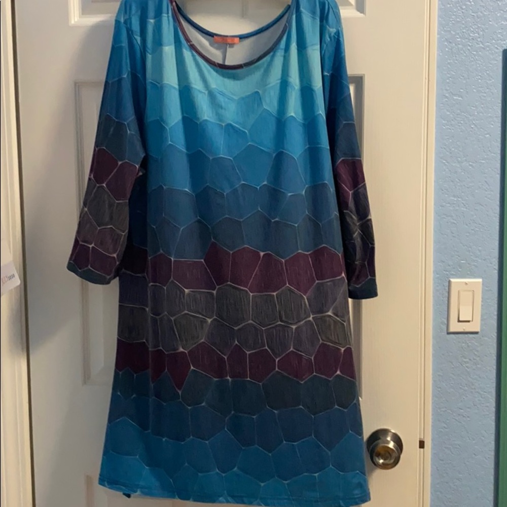 Blue and purple long tunic top